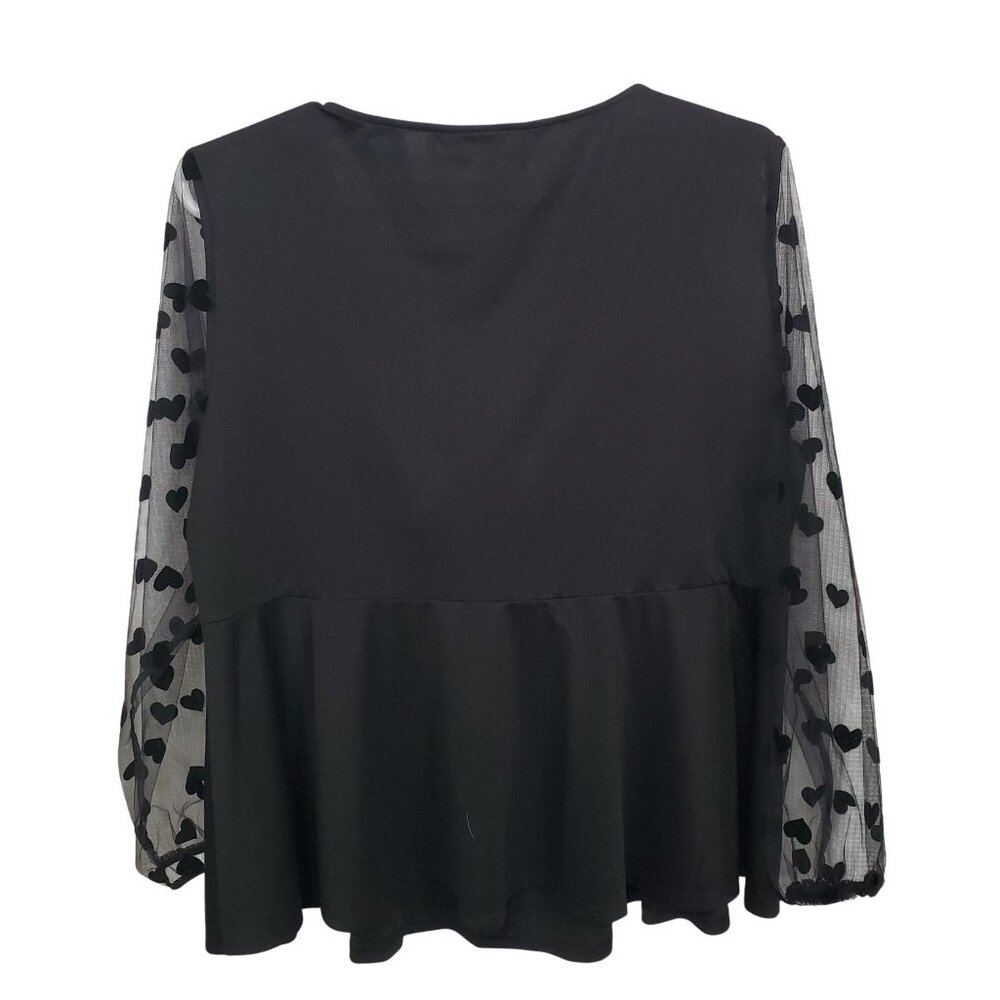 Agnes Orinda Size 3X Blouse Sheer Heart Puff Sleeves V Neck Twisted Front Flowy - Picture 3 of 13